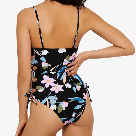 Hula Honey Flourishing Floral Lace-Up One-Piece Swimsuit - Picture 2 of 2